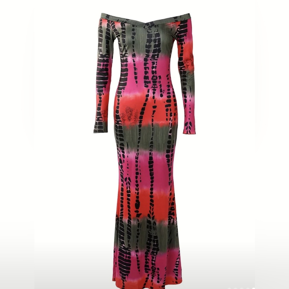 Black and Pink Bodycon Off the Shoulder Long Sleeve Dress for Night Out